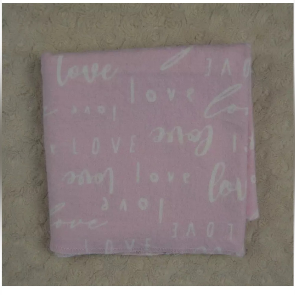 Gerber Love Baby Receiving Blanket Pink White Flannel Word Print